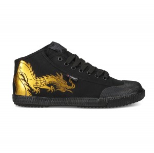 Black / Gold Women's Feiyue Bruce Lee Dragon Fe Mid 1920 Shoes | z04DYxLe