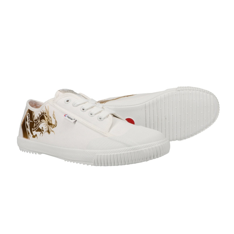 White / Gold Women's Feiyue Bruce Lee Dragon Fe Lo 1920 Shoes | 0zaXShVj