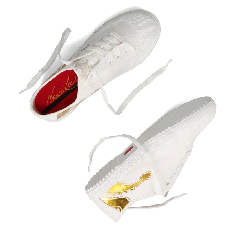 White / Gold Women's Feiyue Bruce Lee Dragon Fe Lo 1920 Shoes | 0zaXShVj