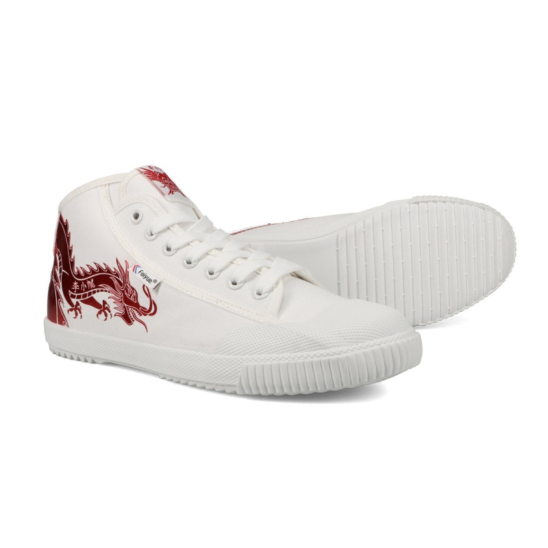 White / Red Men's Feiyue Bruce Lee Dragon Fe Mid 1920 Shoes | zbmCUxDh