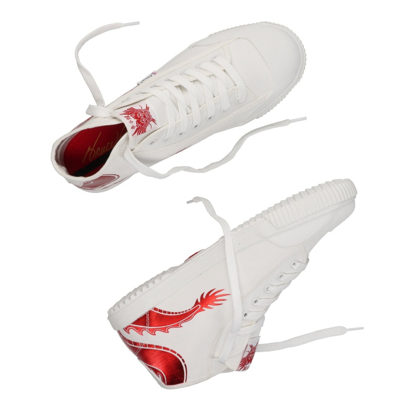 White / Red Men's Feiyue Bruce Lee Dragon Fe Mid 1920 Shoes | zbmCUxDh