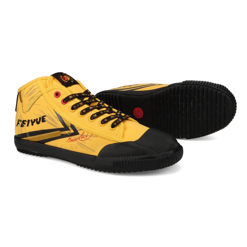 Yellow / Black Men's Feiyue Bruce Lee 1920 Fe Mid Shoes | IS4ZzLZK