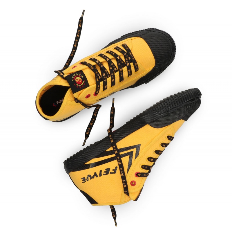 Yellow / Black Men's Feiyue Bruce Lee 1920 Fe Mid Shoes | IS4ZzLZK